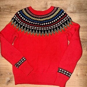 J. Crew Red and Multicolor Knit Sweater